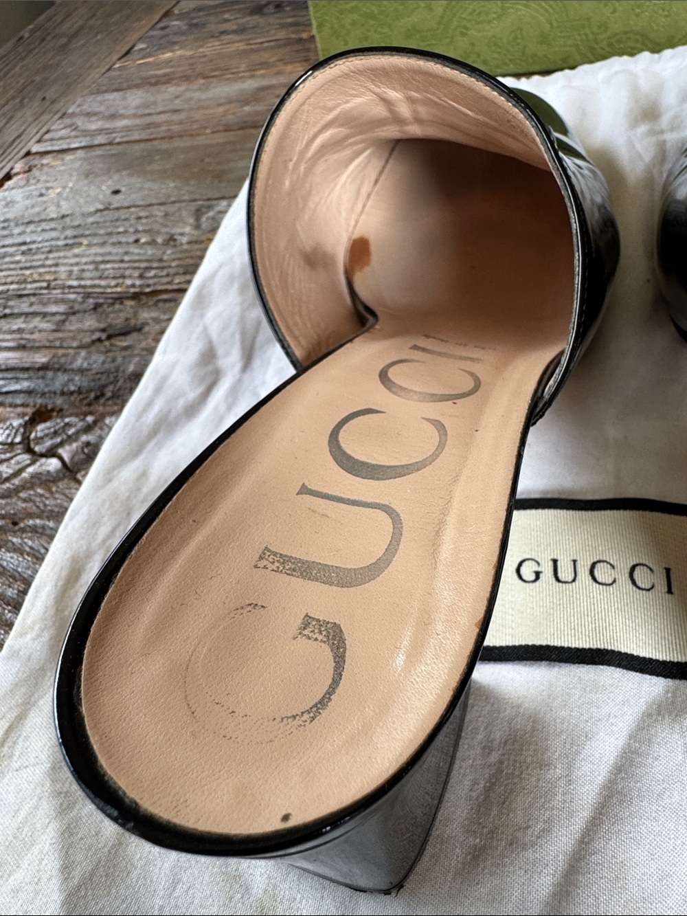 Gucci black patent leather heeled horse bit slides w/box & dusty size 40/9 - Picture 8 of 14